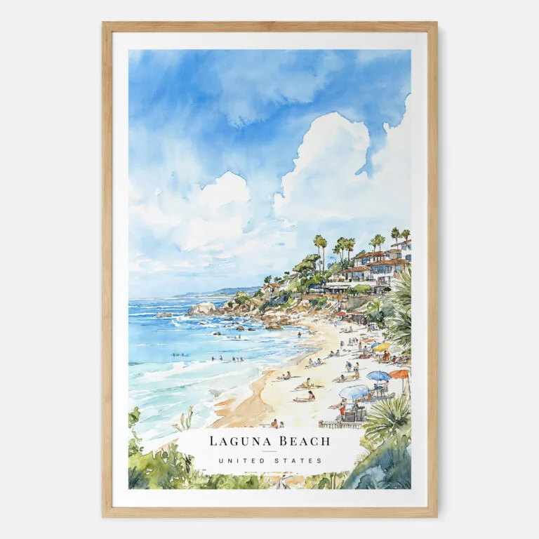 Laguna Beach Watercolor Art Print - Main - Wood Frame