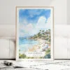 Laguna Beach Watercolor Art Print - Wood Frame standing on Floor