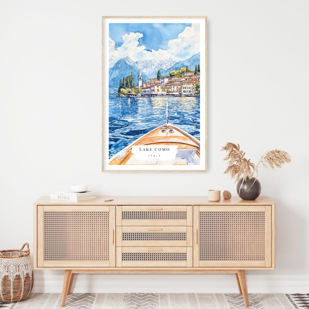 Lake Como View from Boat Watercolor Art Print - Shelf - Portrait Lake Como View from Boat Watercolor Art Print - Shelf - Portrait