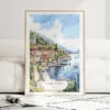 Lake Como Watercolor Art Print - Wood Frame standing on Floor