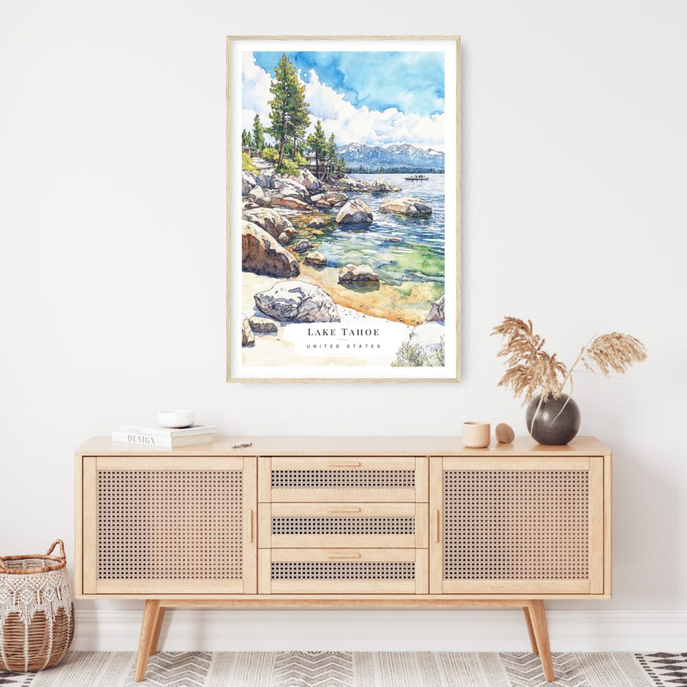 Lake Tahoe Watercolor Art Print - Shelf - Portrait Lake Tahoe Watercolor Art Print - Shelf - Portrait
