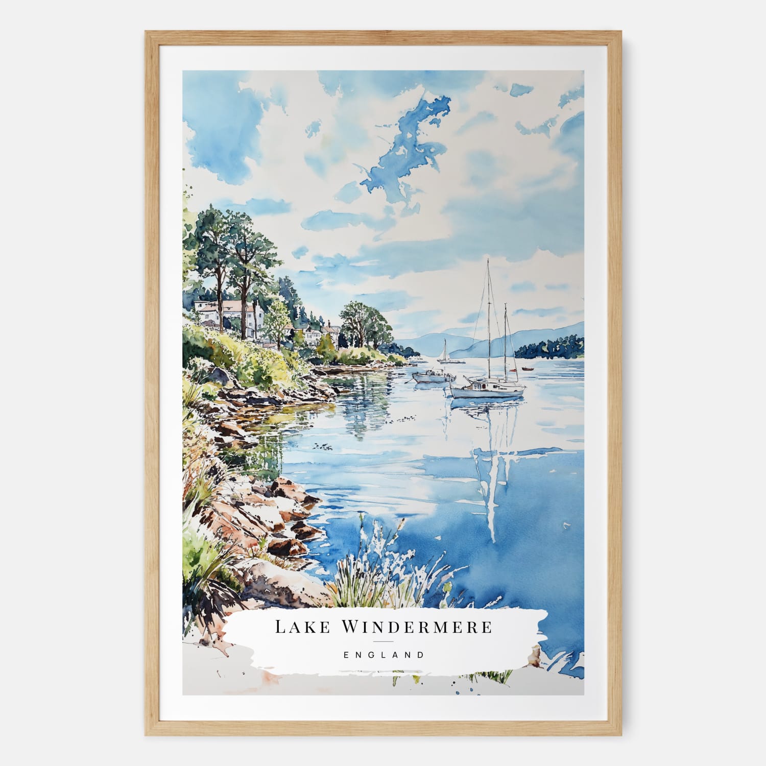 Lake Windermere Cumbria  Watercolor Print – Serene English Landscape Art Print
