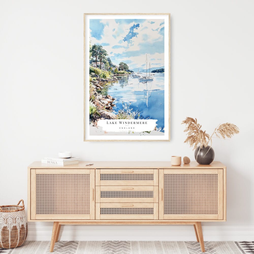 Lake Windermere Cumbria Watercolor Art Print - Shelf - Portrait Lake Windermere Cumbria Watercolor Art Print - Shelf - Portrait