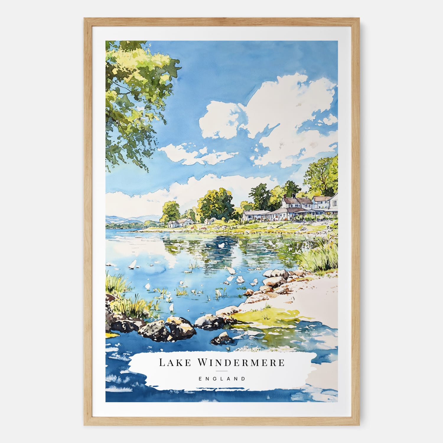 Lake Windermere Lake District Watercolor Print – Serene English Countryside Art Print