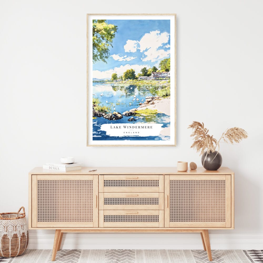 Lake Windermere Lake District Watercolor Art Print - Shelf - Portrait Lake Windermere Lake District Watercolor Art Print - Shelf - Portrait