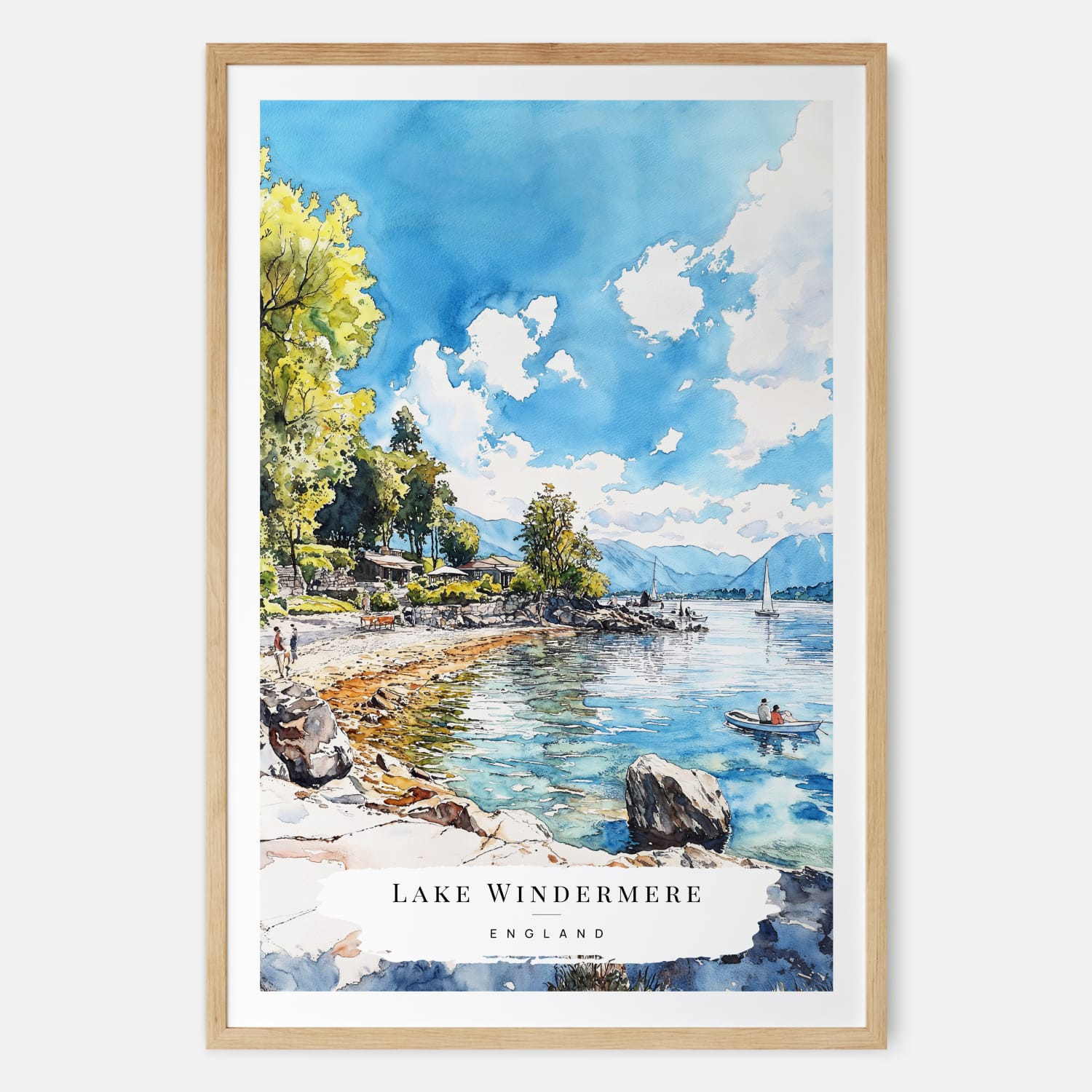 Lake Windermere Watercolor Print – Serene English Countryside Art Print