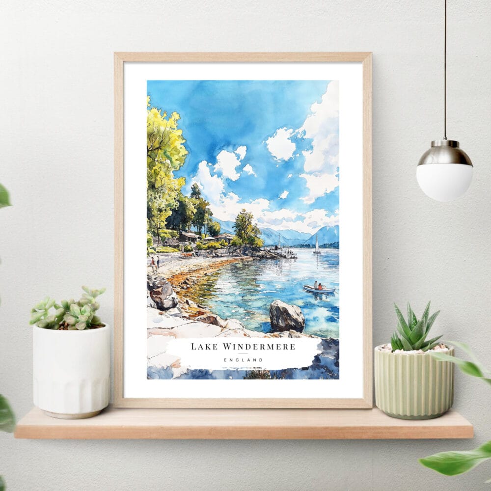 Lake Windermere Watercolor Art Print on shelf Lake Windermere Watercolor Art Print on shelf