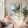 Large Framed Acadia National Park Watercolor Wall Art - Cozy Living Room - Portrait