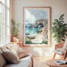 Large Framed Algarve Portugal Watercolor Wall Art - Cozy Living Room - Portrait