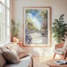 Large Framed Barcelona Watercolor Wall Art - Cozy Living Room - Portrait