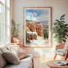Large Framed Bryce Canyon Watercolor Wall Art - Cozy Living Room - Portrait