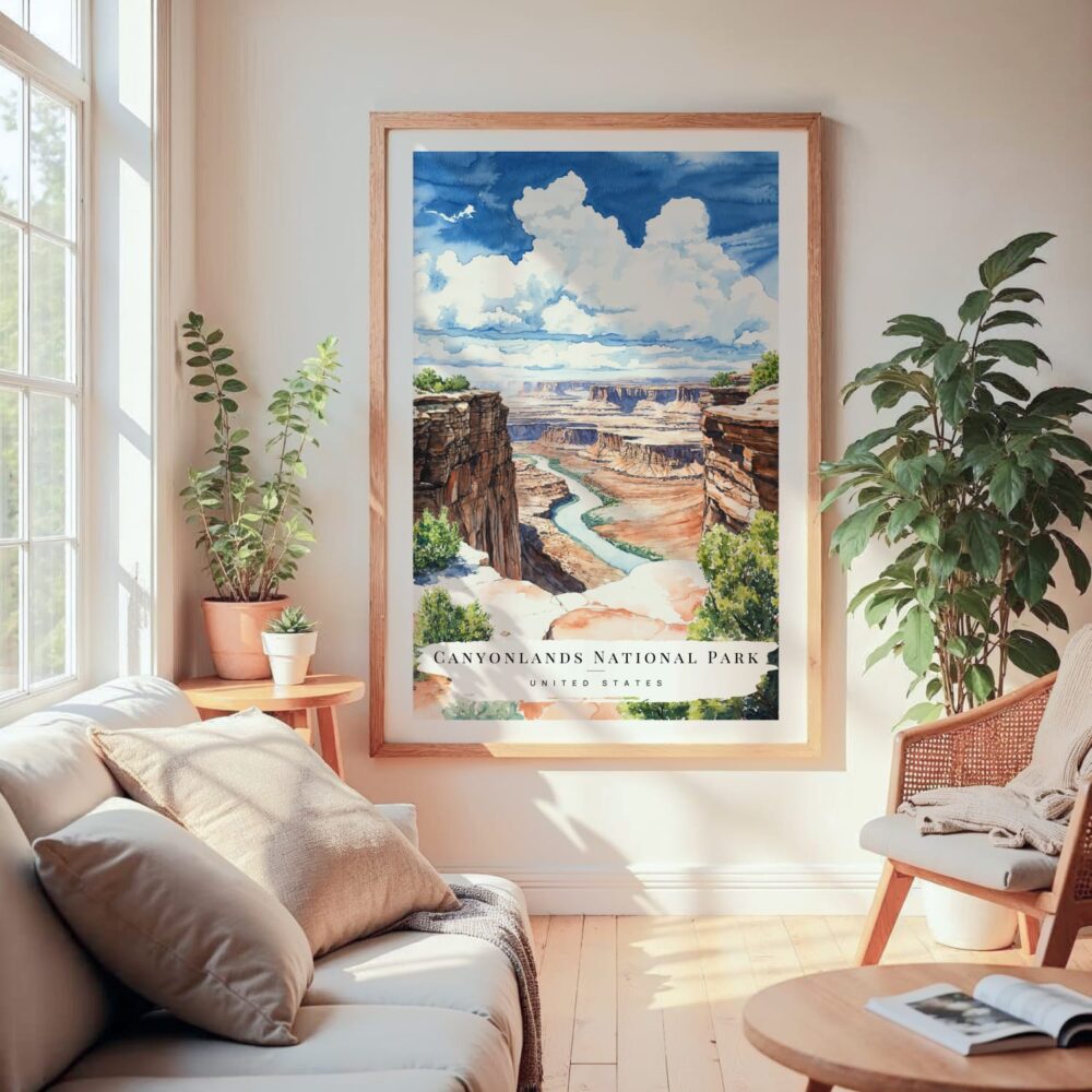 Large Framed Canyonland Watercolor Wall Art - Cozy Living Room - Portrait Large Framed Canyonland Watercolor Wall Art - Cozy Living Room - Portrait