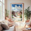 Large Framed Canyonland Watercolor Wall Art - Cozy Living Room - Portrait