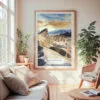 Large Framed Death Valley National Park Watercolor Wall Art - Cozy Living Room - Portrait