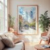 Large Framed Downtown Philadelphia Watercolor Wall Art - Cozy Living Room - Portrait