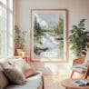 Large Framed Grand Teton National Park Watercolor Wall Art - Cozy Living Room - Portrait