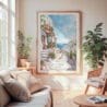 Large Framed Greece Santorini Wall Art - Cozy Living Room - Portrait