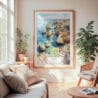 Large Framed Lagos Portugal Cliffs Watercolor Wall Art - Cozy Living Room - Portrait
