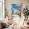 Large Framed Las Vegas Watercolor Wall Art - Cozy Living Room - Portrait