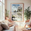 Large Framed Olympic National Park Rialto Beach Watercolor Wall Art - Cozy Living Room - Portrait