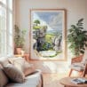 Large Framed Peak District England Watercolor Wall Art - Cozy Living Room - Portrait