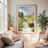 Large Framed Peak District Watercolor Wall Art - Cozy Living Room - Portrait