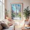 Large Framed Philadelphia City Hall Watercolor Wall Art - Cozy Living Room - Portrait