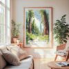 Large Framed Redwood California National Park Watercolor Wall Art - Cozy Living Room - Portrait