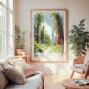Large Framed Redwood California National Park Watercolor Wall Art - Cozy Living Room - Portrait