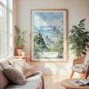 Large Framed Rio De Janeiro Watercolor Wall Art - Cozy Living Room - Portrait