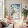Large Framed Santa Monica Watercolor Wall Art - Cozy Living Room - Portrait