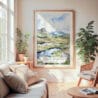 Large Framed Scottish Highlands Watercolor Wall Art - Cozy Living Room - Portrait