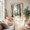 Large Framed Sequoia National Park Watercolor Wall Art - Cozy Living Room - Portrait