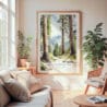 Large Framed Sequoia National Park Watercolor Wall Art - Cozy Living Room - Portrait