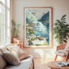 Large Framed The Fjords Watercolor Wall Art - Cozy Living Room - Portrait