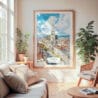 Large Framed Vienna Watercolor Wall Art - Cozy Living Room - Portrait