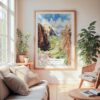 Large Framed Zion Canyon Watercolor Wall Art - Cozy Living Room - Portrait