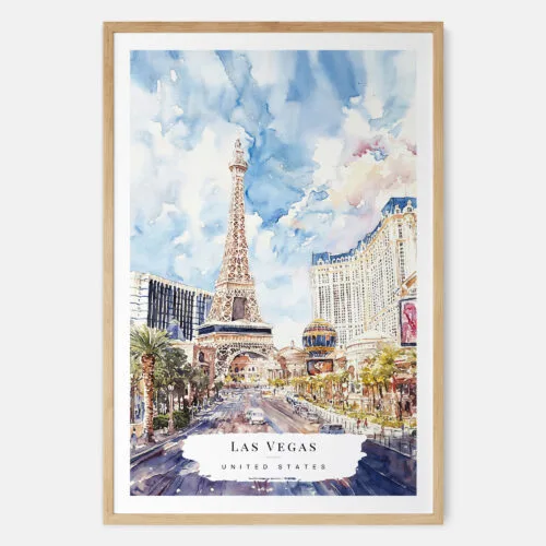 Las Vegas Nevada Watercolor Art Print - Main - Wood Frame