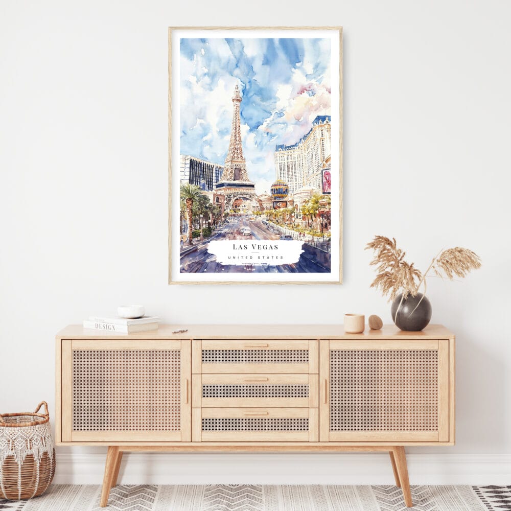 Las Vegas Nevada Watercolor Art Print - Shelf - Portrait Las Vegas Nevada Watercolor Art Print - Shelf - Portrait