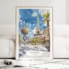 Las Vegas Watercolor Art Print - Wood Frame standing on Floor
