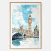 London Big Ben Watercolor Art Print - Main - Wood Frame