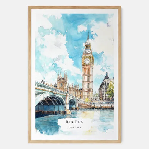 London Big Ben Watercolor Art Print - Main - Wood Frame
