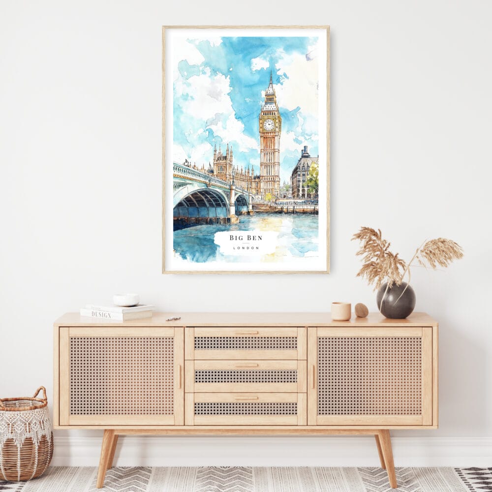 London Big Ben Watercolor Art Print - Shelf - Portrait London Big Ben Watercolor Art Print - Shelf - Portrait