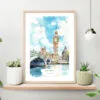London Big Ben Watercolor Art Print on shelf