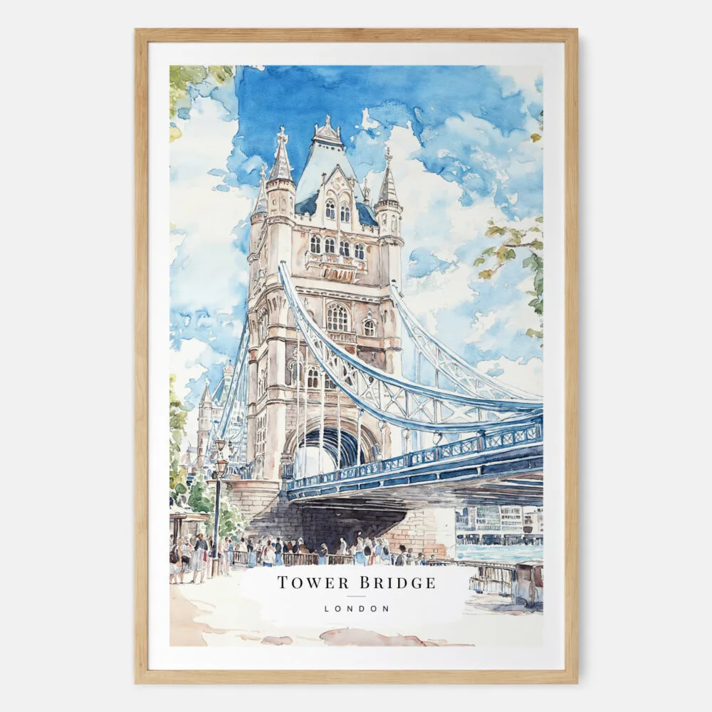 London Tower Bridge Watercolor Art Print - Main - Wood Frame