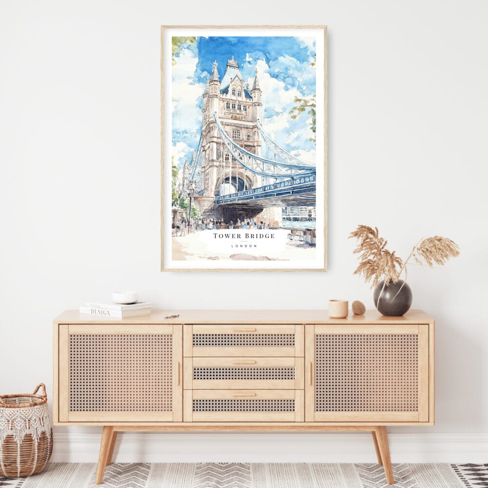 London Tower Bridge Watercolor Art Print - Shelf - Portrait London Tower Bridge Watercolor Art Print - Shelf - Portrait