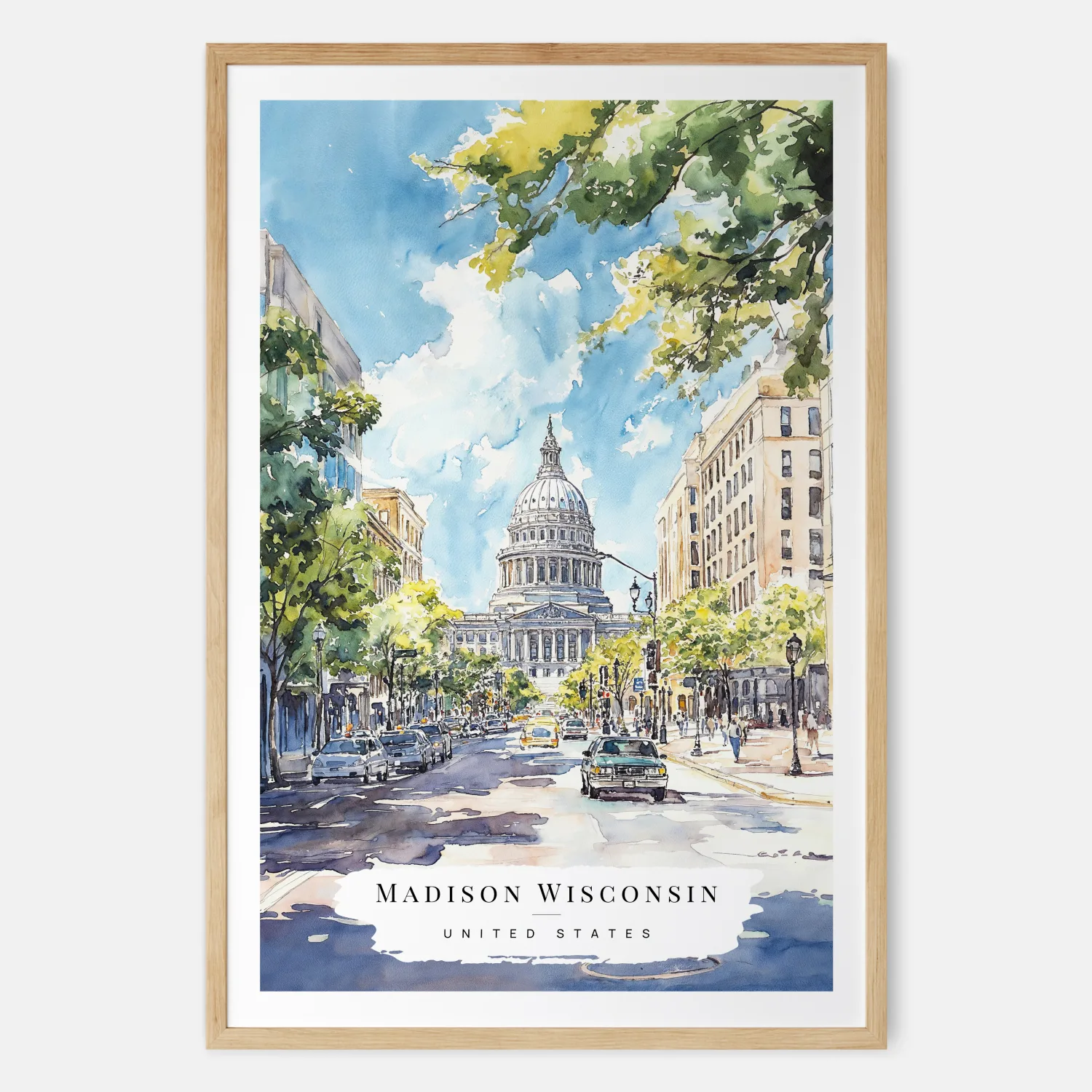 Madison Wisconsin State Capitol Watercolor Print - Wisconsin Travel Art Print