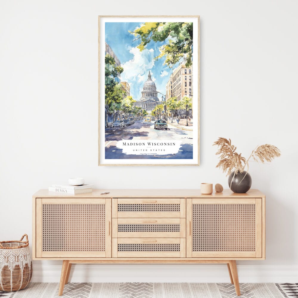 Madison Wisconsin Capital Building Watercolor Art Print - Shelf - Portrait Madison Wisconsin Capital Building Watercolor Art Print - Shelf - Portrait