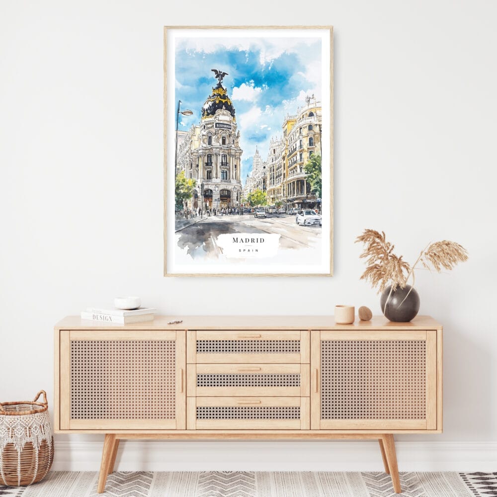 Madrid Watercolor Art Print - Shelf - Portrait Madrid Watercolor Art Print - Shelf - Portrait