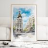 Madrid Watercolor Art Print - Wood Frame standing on Floor